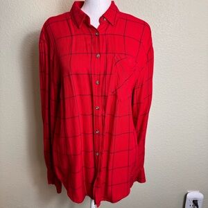 ANDEAWY‎ Women's Casual Long Sleeve Size Medium Top Shirt Blouse Red with Black